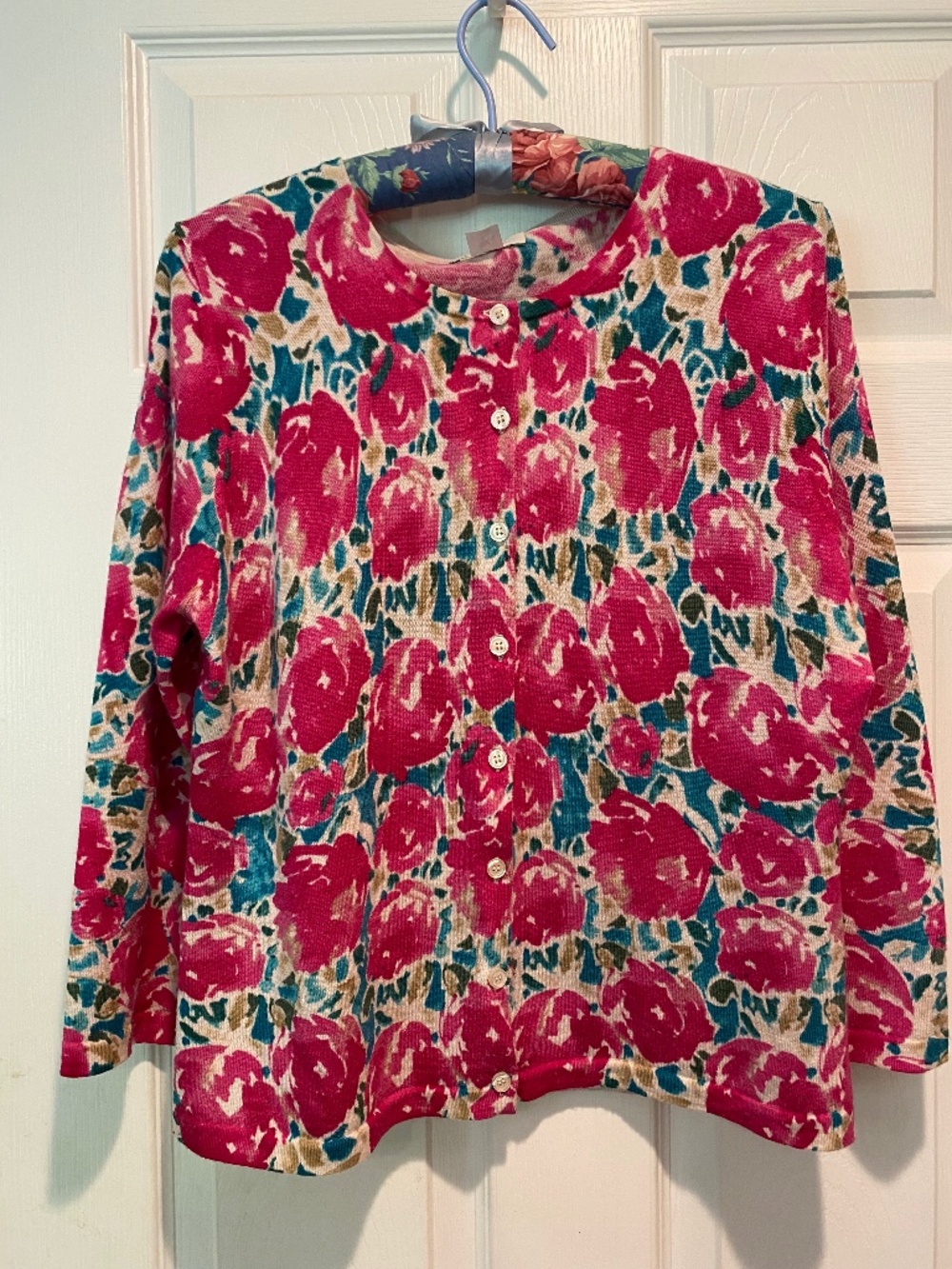Garnet Hill L Floral Merino Wool Cardigan Sweater